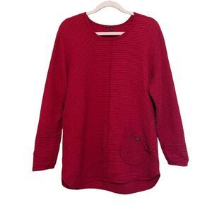 Focus Casual Life Waffle Knit Long Sleeve Tunic Top Womens Small Red Lagenlook